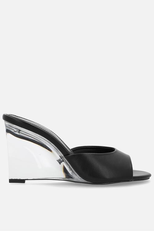 Ginello open toe wedge heel mule - black 