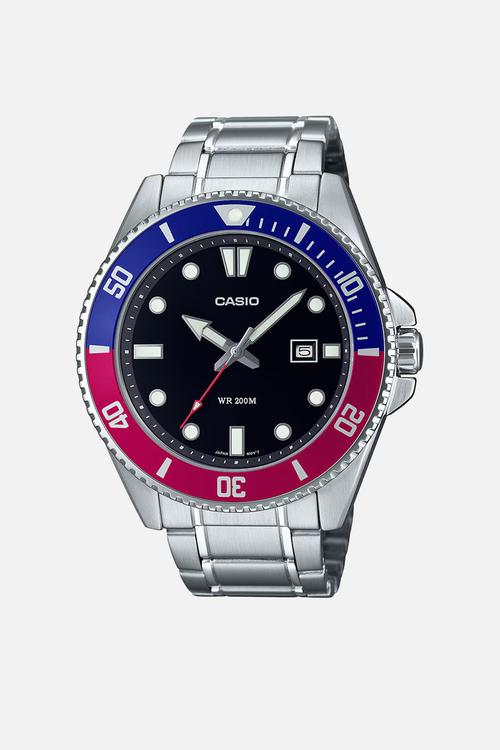 Analog Round Red Blu Dial - Silver