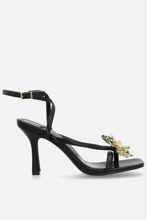 Grisella open toe stiletto heel ankle strap - black 