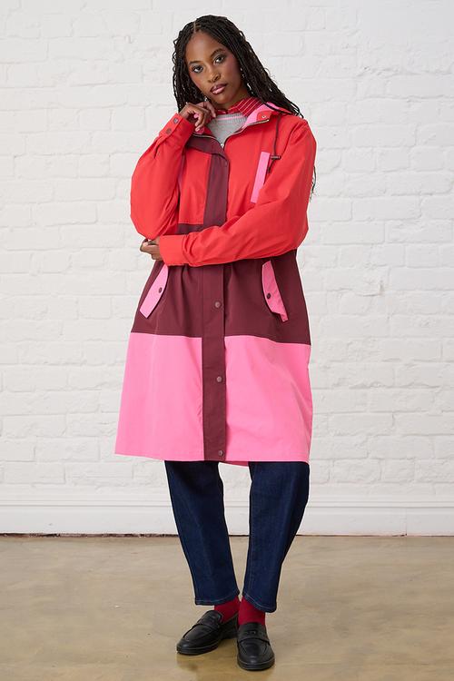Colourblock Raincoat - Red/Pink