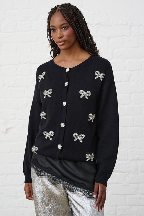 Heavyweight Cardigan in 3D Bows - Black