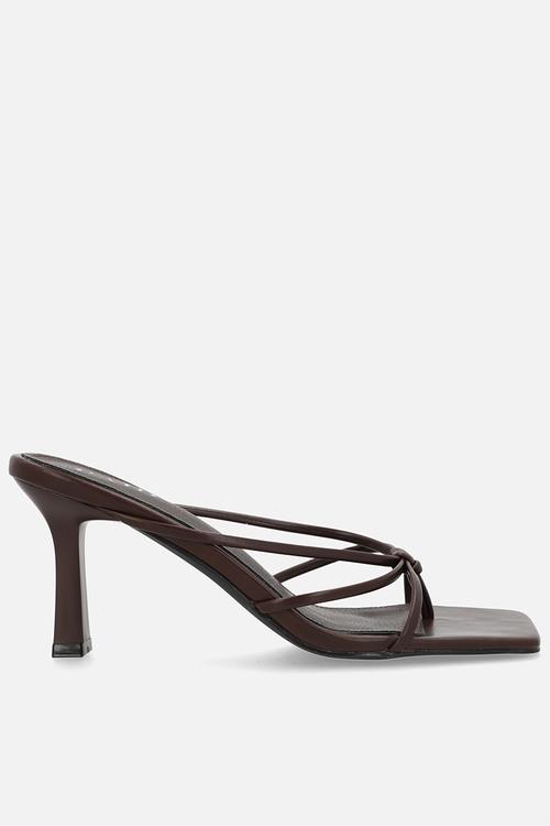 Evena open toe stiletto heel mule - brown 