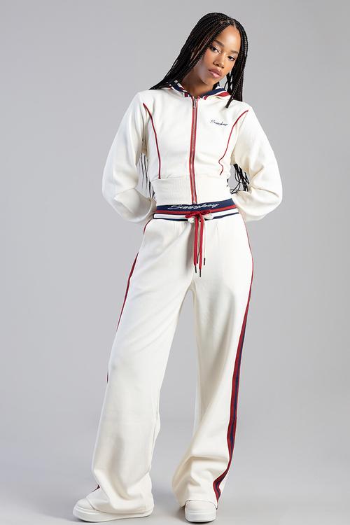 Off Your Game Zip Through Athleisure Top With A Hood And Embroidered Branding - Cream