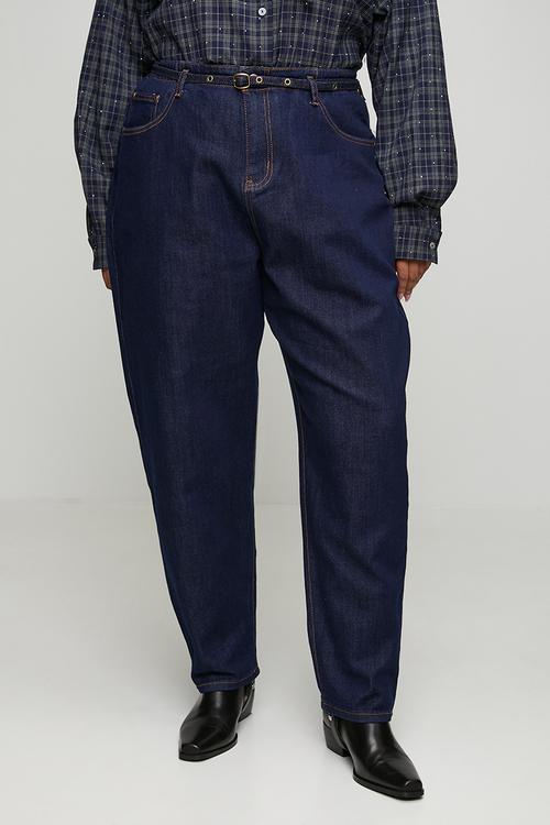Plus Belted Mom Jeans - Dark Wash