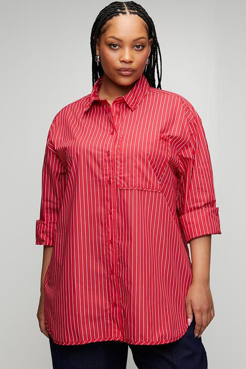 Plus Ultimate Stripe Cotton Shirt - Red