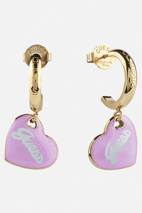 Vintage Guess 30Mm Mini Heart Logo Hoops - Gold