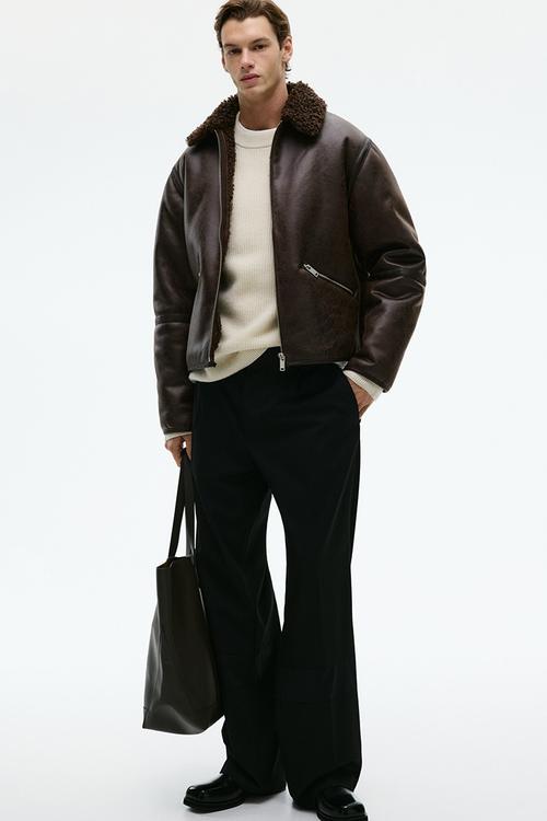 Teddy-lined jacket - dark brown
