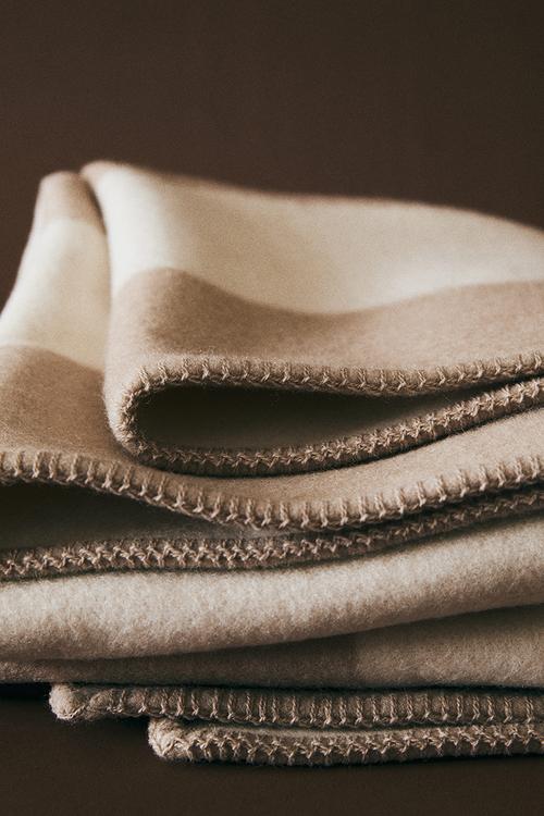 Wool-blend blanket - beige/colour block