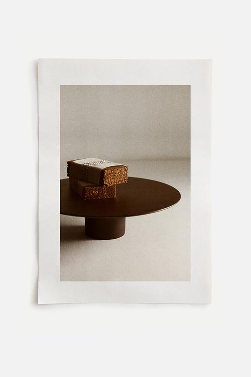Footed serving plate - dark brown