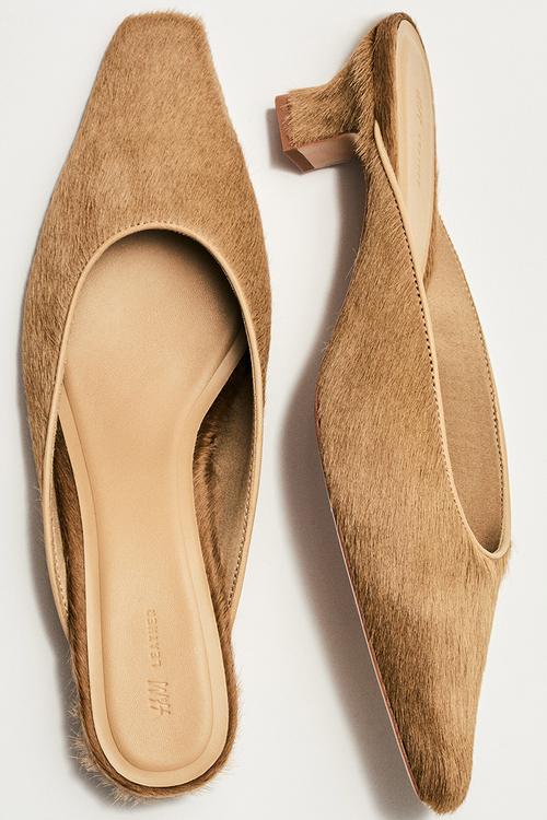 Heeled leather mules - beige