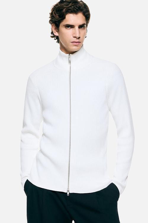 Slim fit rib-knit cardigan - white