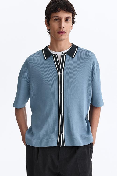 Regular fit rib-knit shirt - blue