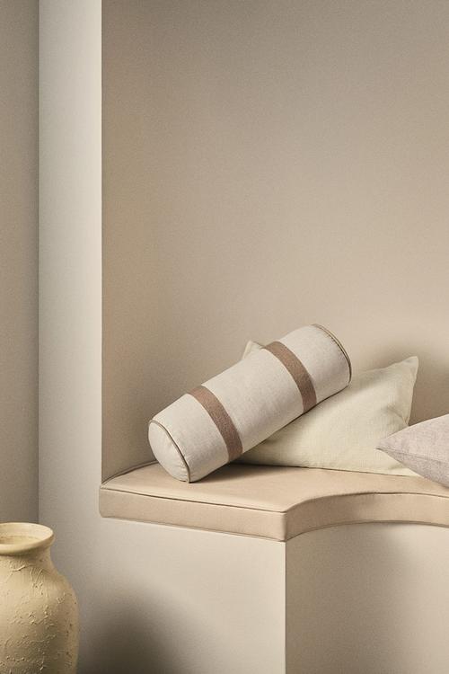 Linen-blend bolster - light beige/beige