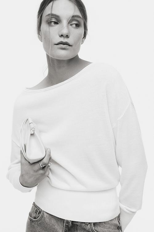 Fine-knit one-shoulder top - cream