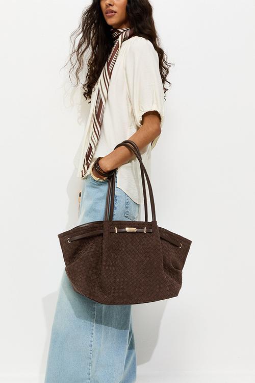 Soft Winged Weave Slouch Tote - Dark Brown