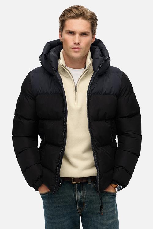 Colourblock Hooded Puffer Jacket - Black/Ebony