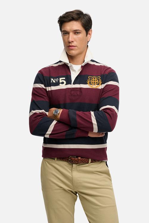 Double Emblem Stripe Rugby - Port/Navy Stripe 