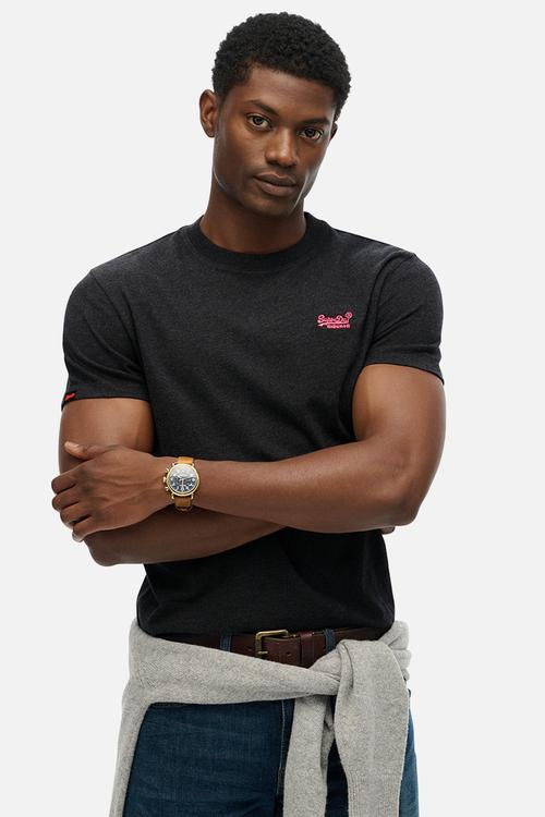 Essential Logo Emb Tee - Raven Black Marl/Pink