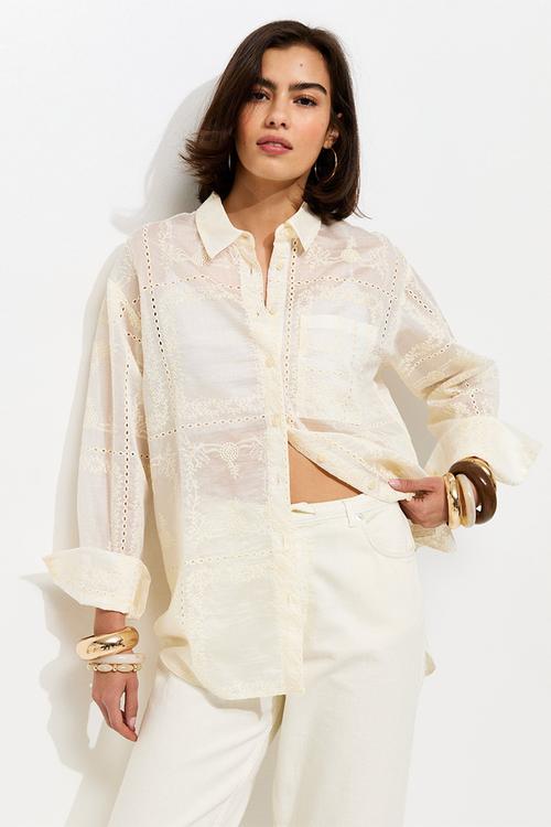 Polly emb patchwork shirt - cream