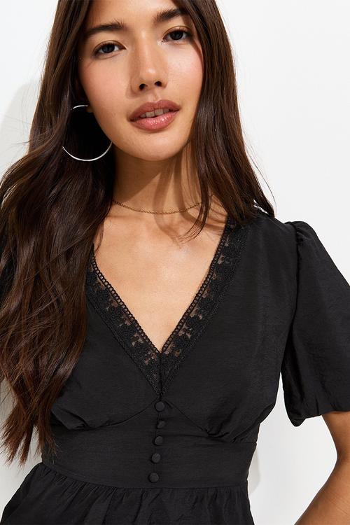 K tayla lace button tea top - black