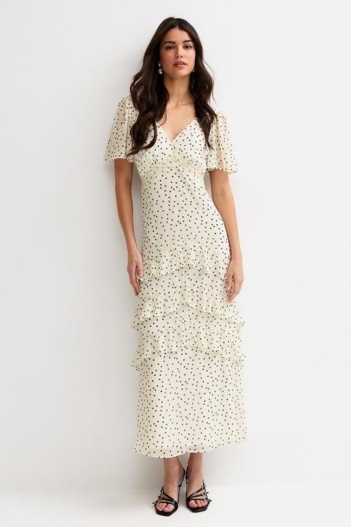 Spot chiffon tier tea maxi dress - cream