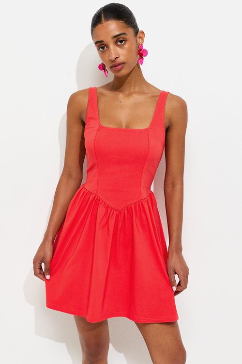 Beng strappy v-shaped waist mini dress - red
