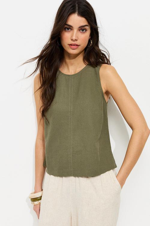 K st clara linen seam shell top - khaki