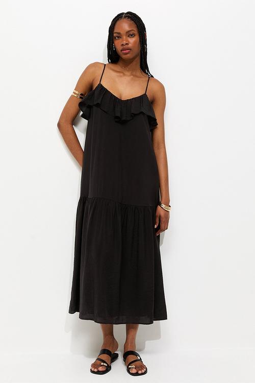 Ruby ruffle cami midi dress - black