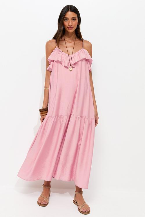 Ruby ruffle cami midi dress - pink