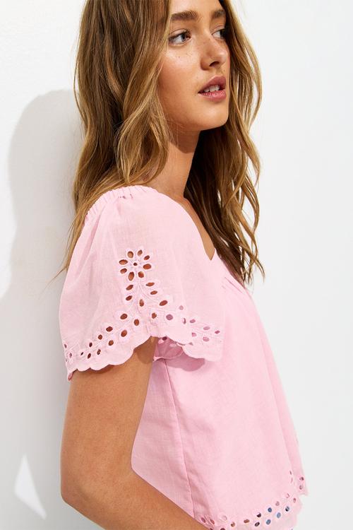 Embroidered Square Neck Blouse - Pink