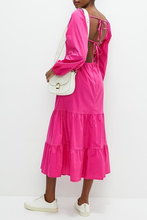 Balloon sleeve midi with open back detail - fuschia purple
