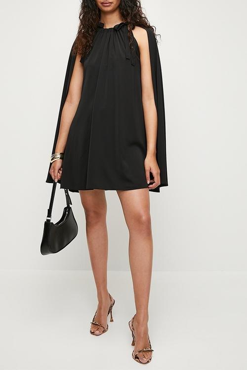 Cape sleeve mini dress - black