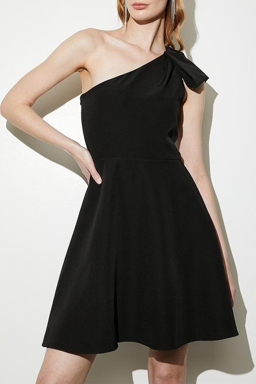 Bow detail skater dress - black