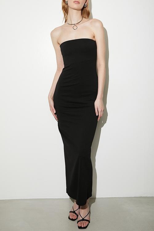 Bandeau midi dress with slit - black