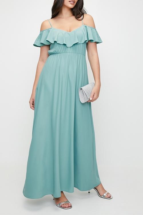 Ruffle overlay fit & flare maxi dress - cameo blue