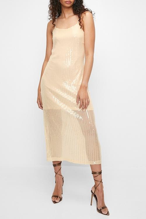 Strappy sequin midi dress - neutral