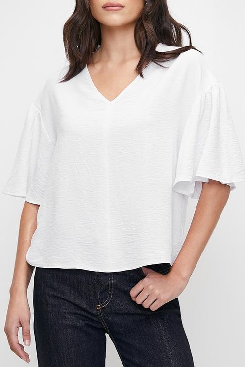 V-neck wide sleeve shell - white