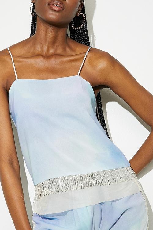 Embellished cami - blue smudge