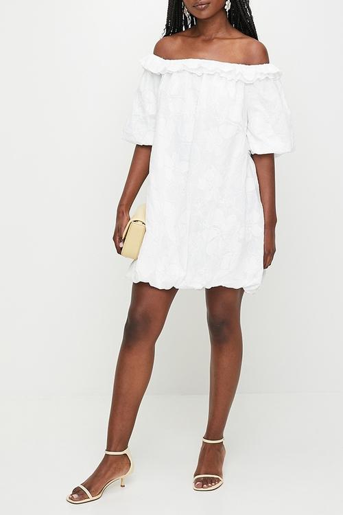 Ruffle bardot mini dress - white