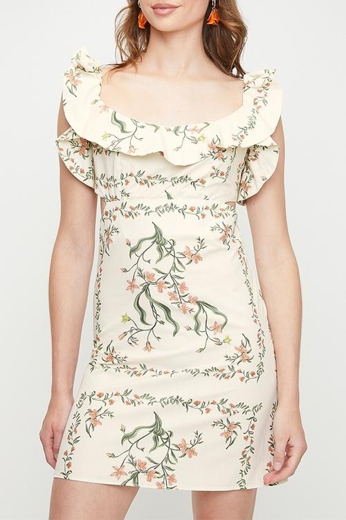Ruffle overlay mini shift dress - botanical tile engineer