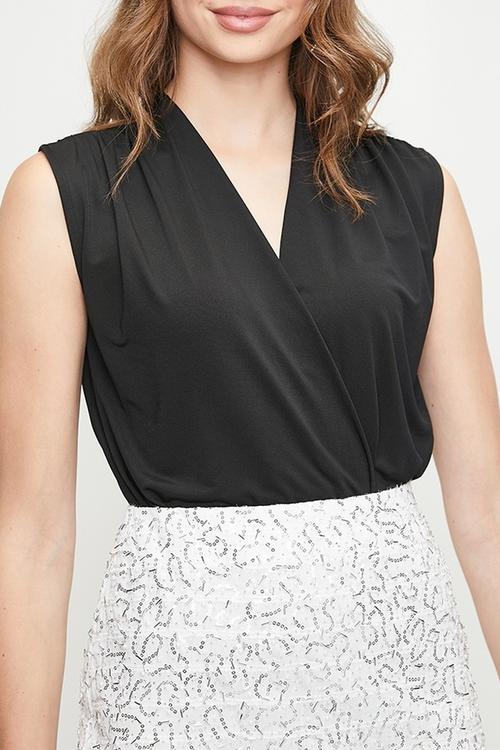 V-neck wrap over combo bodysuit - black