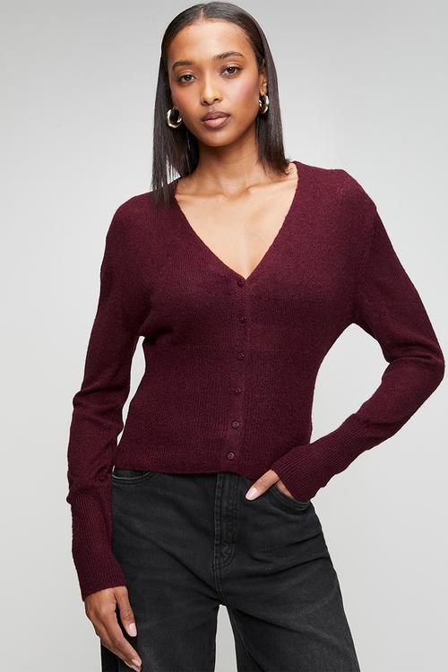 Feather Button Cardi - Blackberry Belle