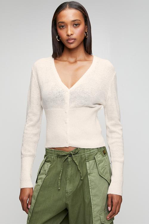 Feather Button Cardi - Porcelain