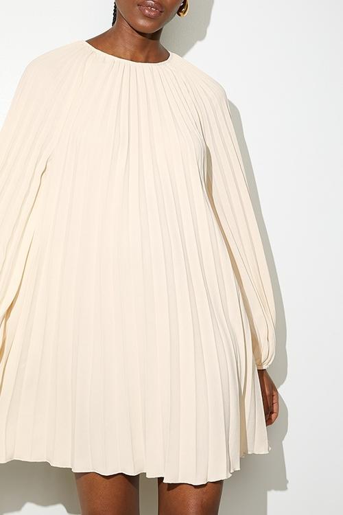 Pleated trapeze mini dress - neutral