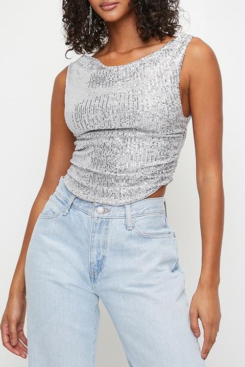 Cowl sequins top - silver
