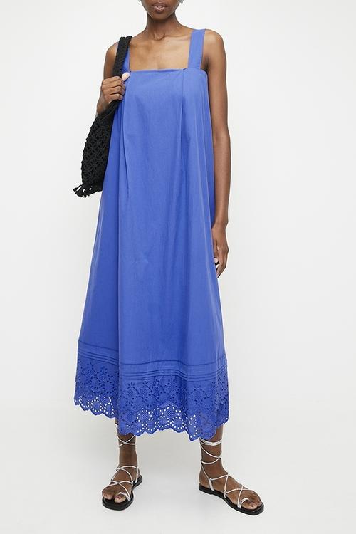 Anglaise trim detail trapeze midi dress - strong blue