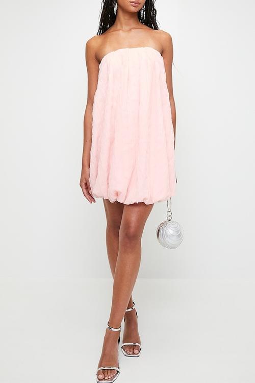 Texture organza bubble mini trapeze - pink