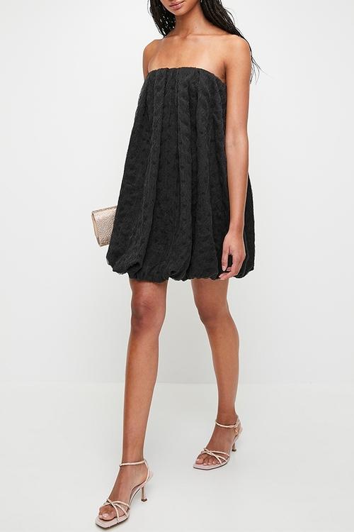 Texture organza bubble mini trapeze - black