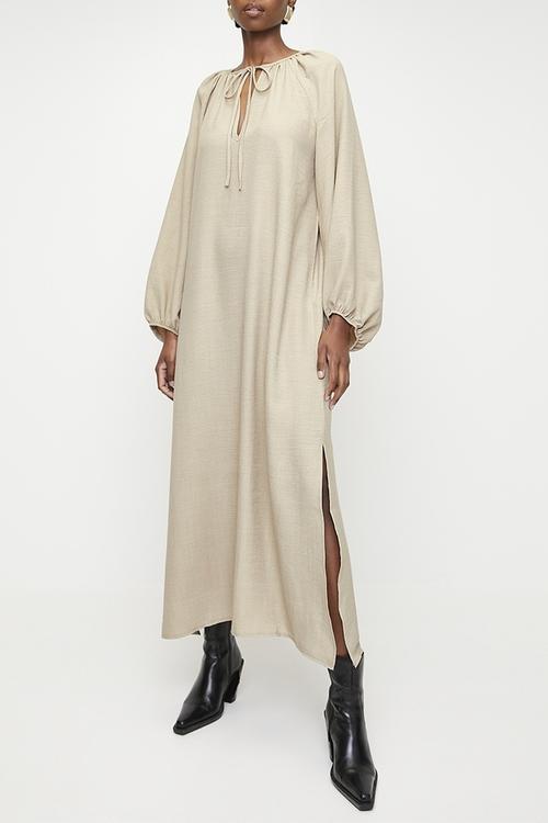 Volume sleeve Maxi Tunic with Slit - Neutral