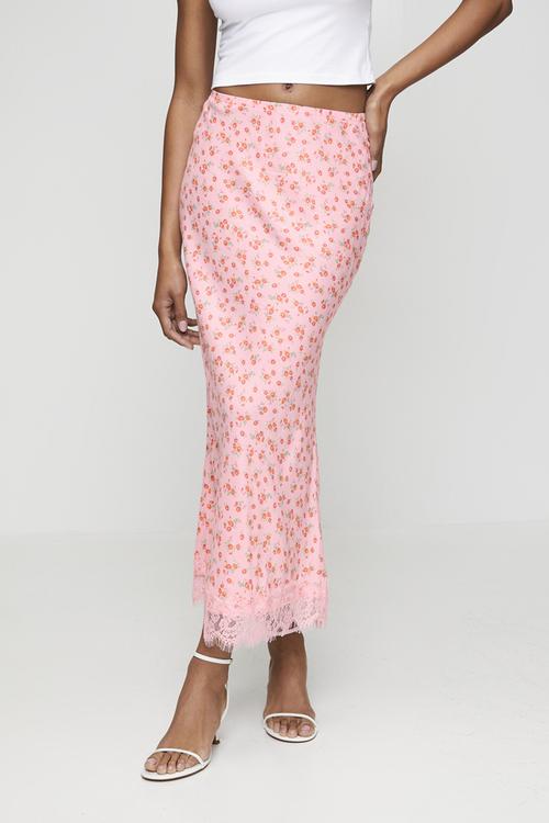 Dora ditsy spun bias midi skirt - pink